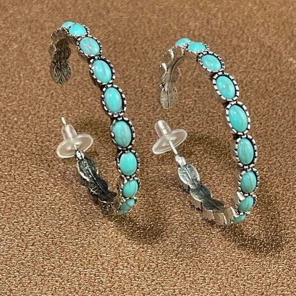Jewelry - Silver and Turquoise Color Hoop Earrings NWT